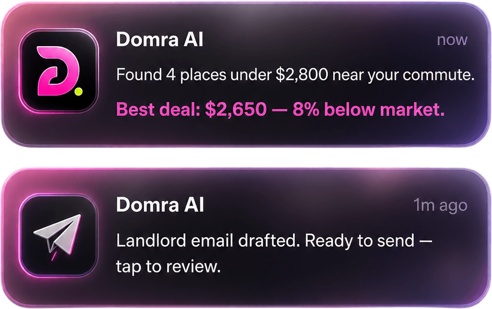 Domra sends one clear rental shortlist and ready-to-send message