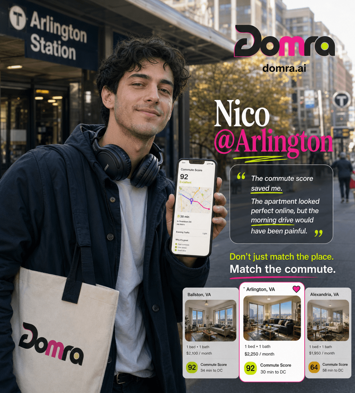 Nico checking commute score for an apartment