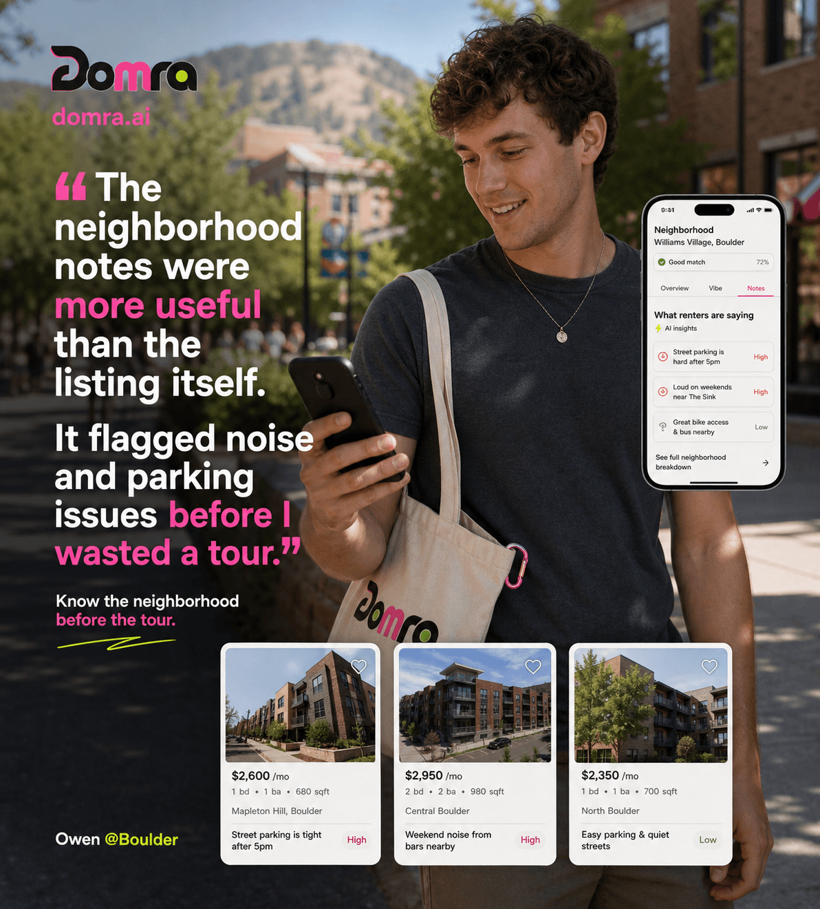 Owen reading neighborhood notes before touring